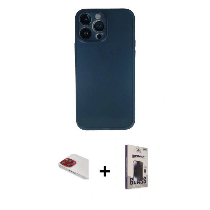 MARSİLYAN™- iPhone 13 Pro Max Kılıf Yadigar Yansıma Serisi - Siyah Bilvis Hayalet Cam Ekran Koruyucu + Pers Alüminyum Kamera Lens - KI