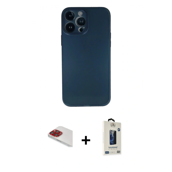 MARSİLYAN™- iPhone 13 Pro Max Kılıf Yadigar Yansıma Serisi - Siyah Bilvis Hayalet Cam Ekran Koruyucu + Pers Alüminyum Kamera Lens - KI