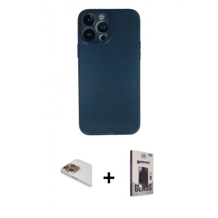 MARSİLYAN™- iPhone 13 Pro Max Kılıf Yadigar Yansıma Serisi - Siyah Bilvis Hayalet Cam Ekran Koruyucu + Pers Alüminyum Kamera Lens - GD