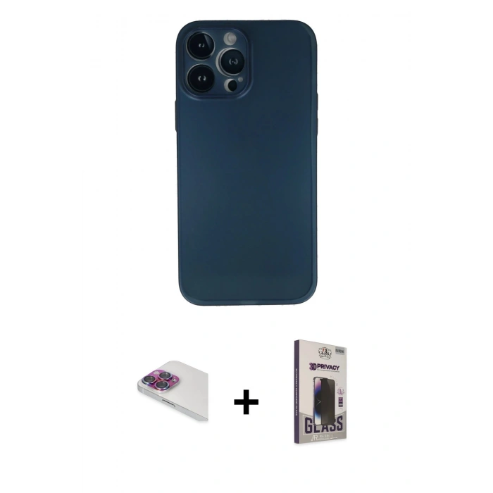 MARSİLYAN™- iPhone 13 Pro Max Kılıf Yadigar Yansıma Serisi - Siyah Bilvis Hayalet Cam Ekran Koruyucu + Pers Alüminyum Kamera Lens - GI