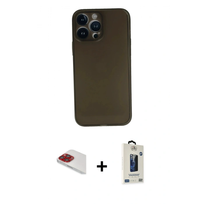 MARSİLYAN™- iPhone 13 Pro Max Kılıf Yadigar Yansıma Serisi - Siyah Bilvis Hayalet Cam Ekran Koruyucu + Pers Alüminyum Kamera Lens - KI