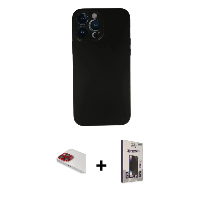 MARSİLYAN™- iPhone 13 Pro Max Kılıf Yadigar Yansıma Serisi - Siyah Bilvis Hayalet Cam Ekran Koruyucu + Pers Alüminyum Kamera Lens - KI