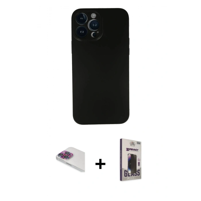 MARSİLYAN™- iPhone 13 Pro Max Kılıf Yadigar Yansıma Serisi - Siyah Bilvis Hayalet Cam Ekran Koruyucu + Pers Alüminyum Kamera Lens - GI
