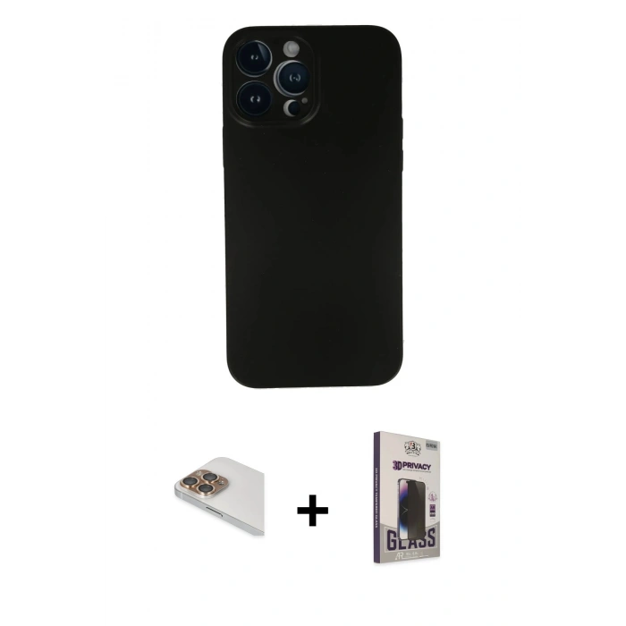 MARSİLYAN™- iPhone 13 Pro Max Kılıf Yadigar Yansıma Serisi - Siyah Bilvis Hayalet Cam Ekran Koruyucu + Pers Alüminyum Kamera Lens - GD