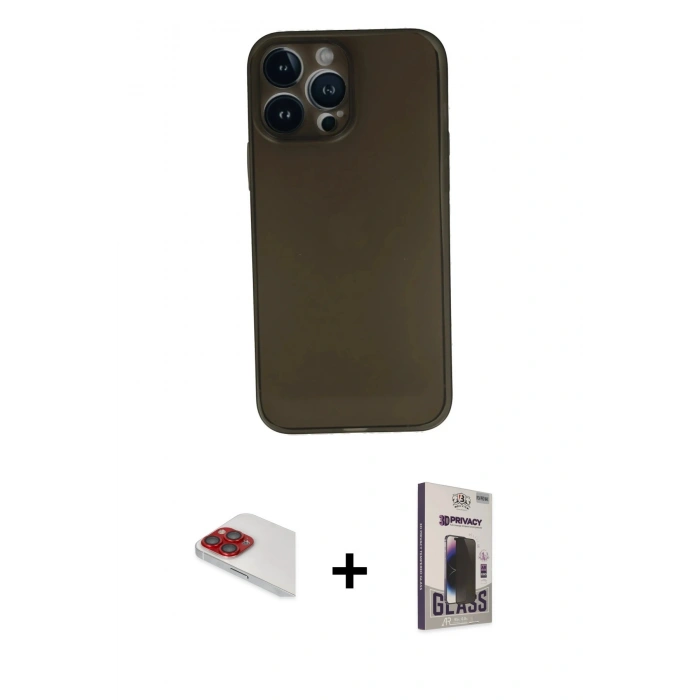 MARSİLYAN™- iPhone 13 Pro Max Kılıf Yadigar Yansıma Serisi - Siyah Bilvis Hayalet Cam Ekran Koruyucu + Pers Alüminyum Kamera Lens - KI