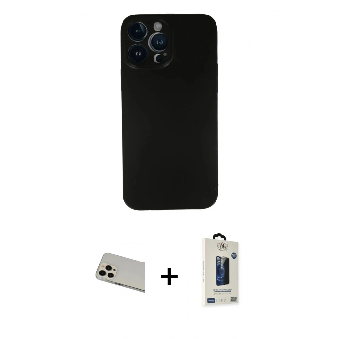 MARSİLYAN™- iPhone 13 Pro Max Kılıf Yadigar Yansıma Serisi - Siyah Bilvis Hayalet Cam Ekran Koruyucu + Rainbow Kamera Lens Koruma Cam - REGD