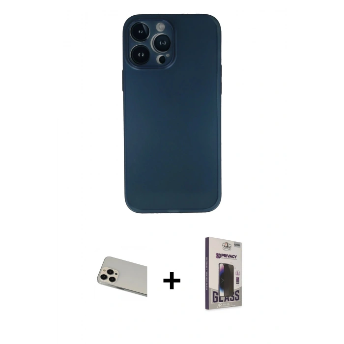 MARSİLYAN™- iPhone 13 Pro Max Kılıf Yadigar Yansıma Serisi - Siyah Bilvis Hayalet Cam Ekran Koruyucu + Rainbow Kamera Lens Koruma Cam - REGD