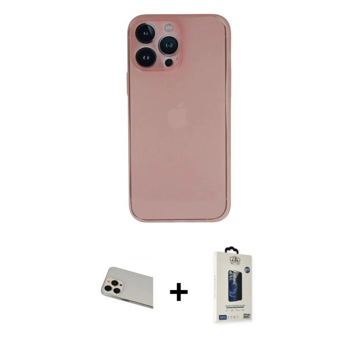MARSİLYAN™- iPhone 13 Pro Max Kılıf Yadigar Yansıma Serisi - Siyah Bilvis Hayalet Cam Ekran Koruyucu + Rainbow Kamera Lens Koruma Cam - REGD