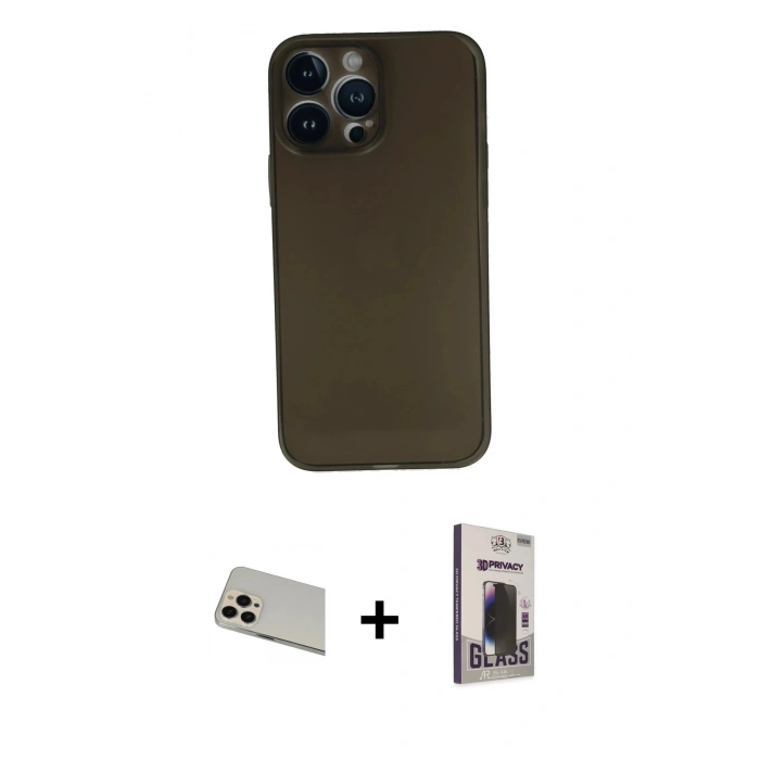 MARSİLYAN™- iPhone 13 Pro Max Kılıf Yadigar Yansıma Serisi - Siyah Bilvis Hayalet Cam Ekran Koruyucu + Rainbow Kamera Lens Koruma Cam - REGD