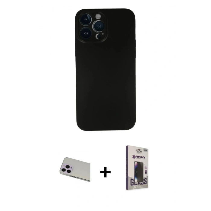 MARSİLYAN™- iPhone 13 Pro Max Kılıf Yadigar Yansıma Serisi - Siyah Bilvis Hayalet Cam Ekran Koruyucu + Rainbow Kamera Lens Koruma Cam - MR