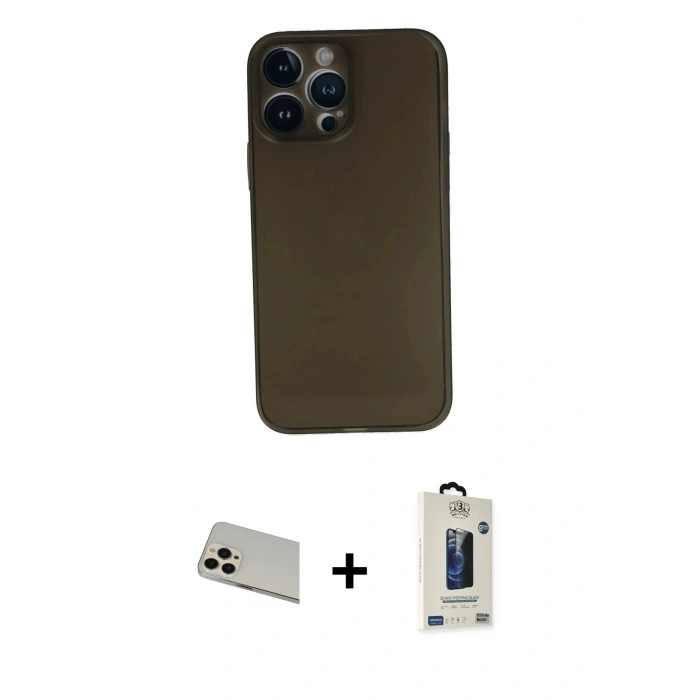 MARSİLYAN™- iPhone 13 Pro Max Kılıf Yadigar Yansıma Serisi - Siyah Bilvis Hayalet Cam Ekran Koruyucu + Rainbow Kamera Lens Koruma Cam - REGD