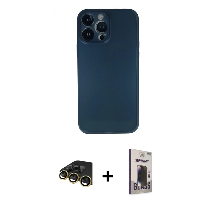 MARSİLYAN™- iPhone 13 Pro Max Kılıf Yadigar Yansıma Serisi - Siyah Bilvis Hayalet Cam Ekran Koruyucu + Raze Metal Kamera Lens - GD