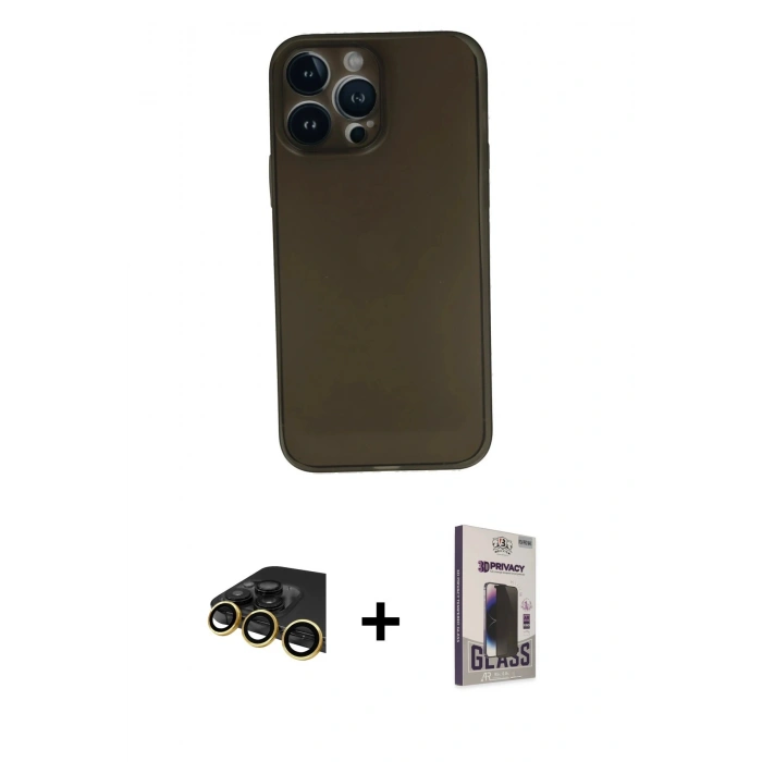 MARSİLYAN™- iPhone 13 Pro Max Kılıf Yadigar Yansıma Serisi - Siyah Bilvis Hayalet Cam Ekran Koruyucu + Raze Metal Kamera Lens - GD