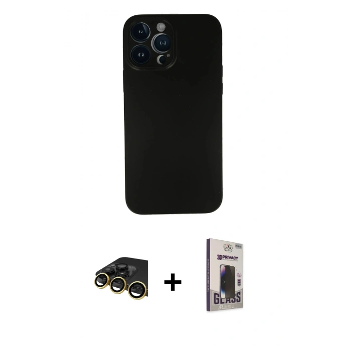 MARSİLYAN™- iPhone 13 Pro Max Kılıf Yadigar Yansıma Serisi - Siyah Bilvis Hayalet Cam Ekran Koruyucu + Raze Metal Kamera Lens - GD
