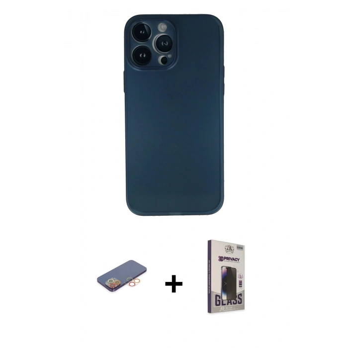 MARSİLYAN™- iPhone 13 Pro Max Kılıf Yadigar Yansıma Serisi - Siyah Bilvis Hayalet Cam Ekran Koruyucu + Renkli Kamera Lens Koruma Cam - TU