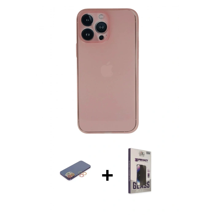 MARSİLYAN™- iPhone 13 Pro Max Kılıf Yadigar Yansıma Serisi - Siyah Bilvis Hayalet Cam Ekran Koruyucu + Renkli Kamera Lens Koruma Cam - TU