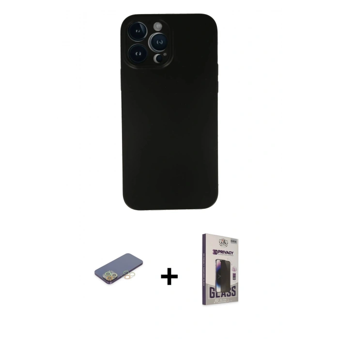 MARSİLYAN™- iPhone 13 Pro Max Kılıf Yadigar Yansıma Serisi - Siyah Bilvis Hayalet Cam Ekran Koruyucu + Renkli Kamera Lens Koruma Cam - SI