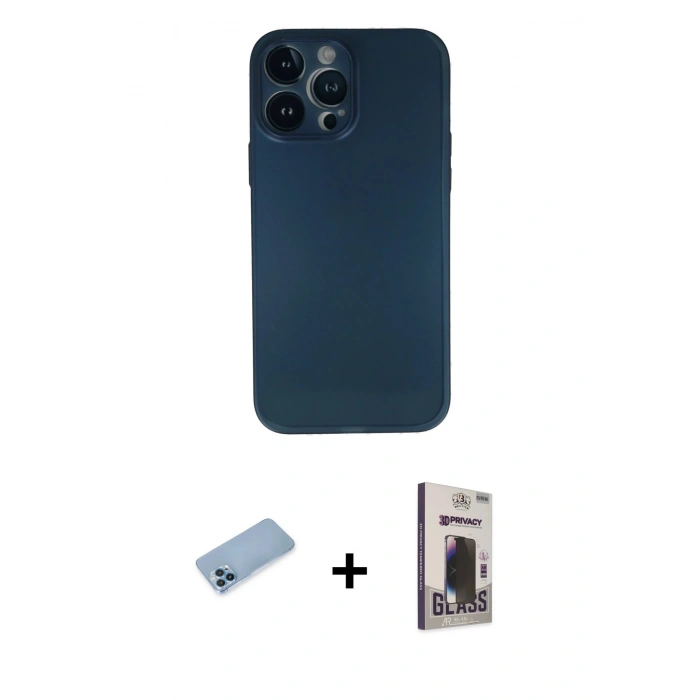 MARSİLYAN™- iPhone 13 Pro Max Kılıf Yadigar Yansıma Serisi - Siyah Bilvis Hayalet Cam Ekran Koruyucu + Shine Kamera Lens Koruma Cam - MI