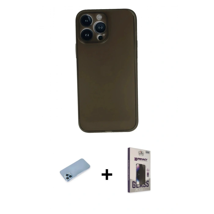 MARSİLYAN™- iPhone 13 Pro Max Kılıf Yadigar Yansıma Serisi - Siyah Bilvis Hayalet Cam Ekran Koruyucu + Shine Kamera Lens Koruma Cam - MI