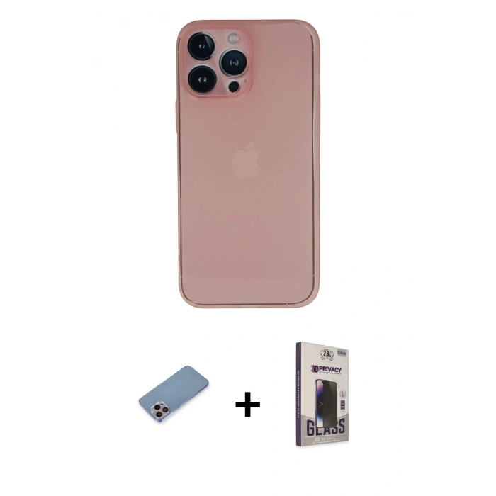 MARSİLYAN™- iPhone 13 Pro Max Kılıf Yadigar Yansıma Serisi - Siyah Bilvis Hayalet Cam Ekran Koruyucu + Shine Kamera Lens Koruma Cam - PE