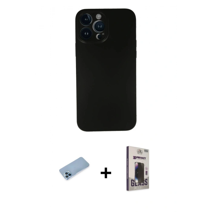 MARSİLYAN™- iPhone 13 Pro Max Kılıf Yadigar Yansıma Serisi - Siyah Bilvis Hayalet Cam Ekran Koruyucu + Shine Kamera Lens Koruma Cam - MI