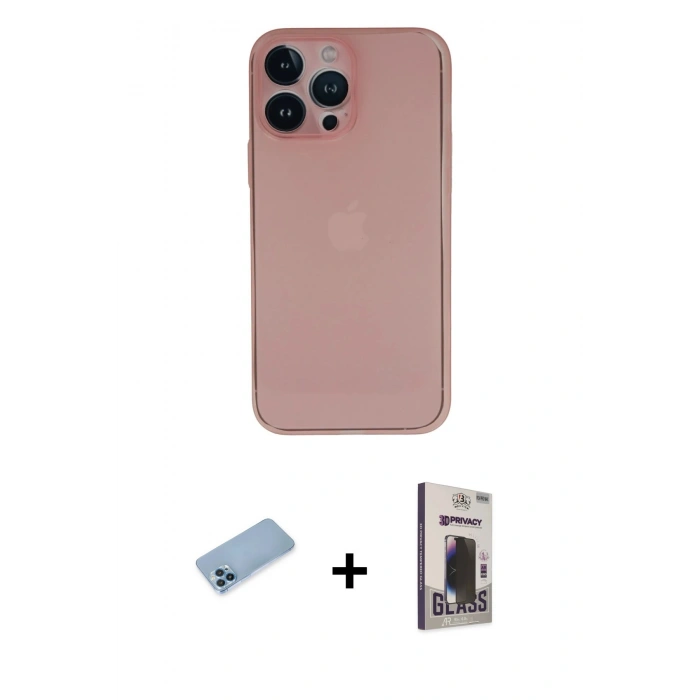 MARSİLYAN™- iPhone 13 Pro Max Kılıf Yadigar Yansıma Serisi - Siyah Bilvis Hayalet Cam Ekran Koruyucu + Shine Kamera Lens Koruma Cam - MI