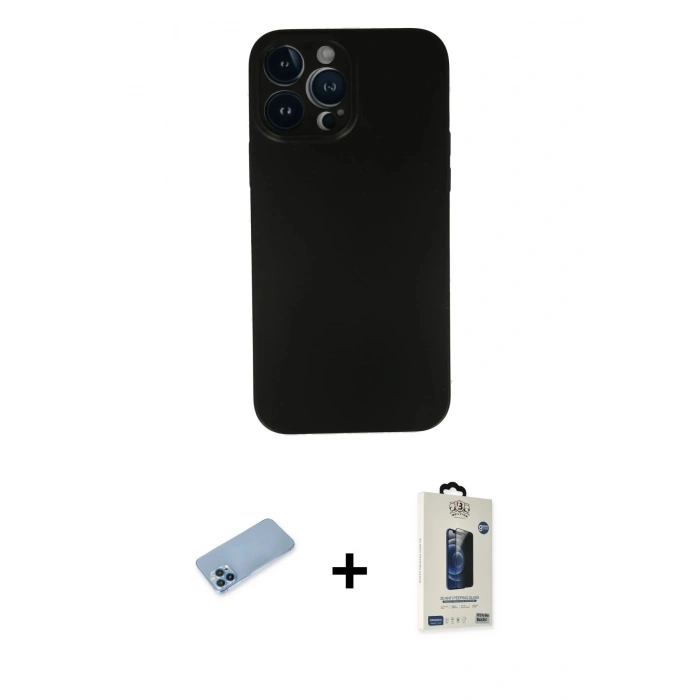 MARSİLYAN™- iPhone 13 Pro Max Kılıf Yadigar Yansıma Serisi - Siyah Bilvis Hayalet Cam Ekran Koruyucu + Shine Kamera Lens Koruma Cam - MI