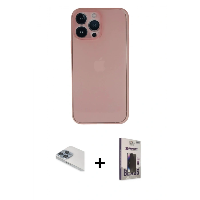 MARSİLYAN™- iPhone 13 Pro Max Kılıf Yadigar Yansıma Serisi - Siyah Bilvis Hayalet Cam Ekran Koruyucu + Sierra Blue Pers Alüminyum Kamera Lens