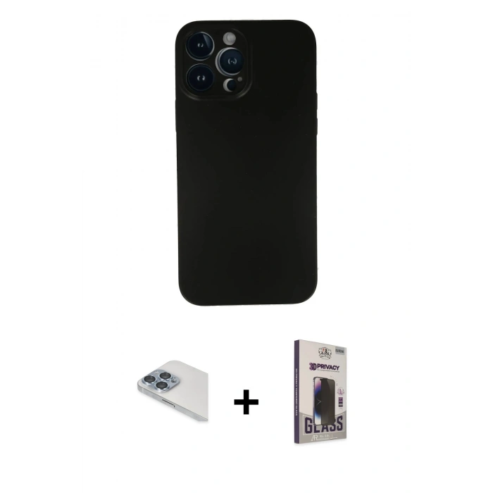 MARSİLYAN™- iPhone 13 Pro Max Kılıf Yadigar Yansıma Serisi - Siyah Bilvis Hayalet Cam Ekran Koruyucu + Sierra Blue Pers Alüminyum Kamera Lens