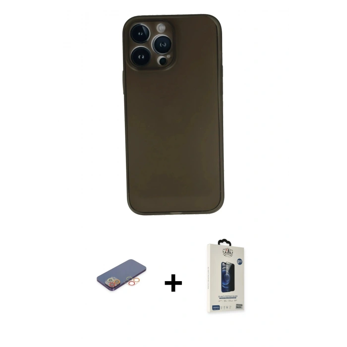 MARSİLYAN™- iPhone 13 Pro Max Kılıf Yadigar Yansıma Serisi - Siyah Bilvis Hayalet Cam Ekran Koruyucu + Renkli Kamera Lens Koruma Cam - TU