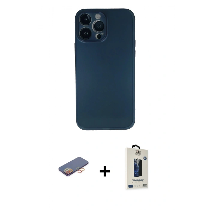 MARSİLYAN™- iPhone 13 Pro Max Kılıf Yadigar Yansıma Serisi - Siyah Bilvis Hayalet Cam Ekran Koruyucu + Renkli Kamera Lens Koruma Cam - TU
