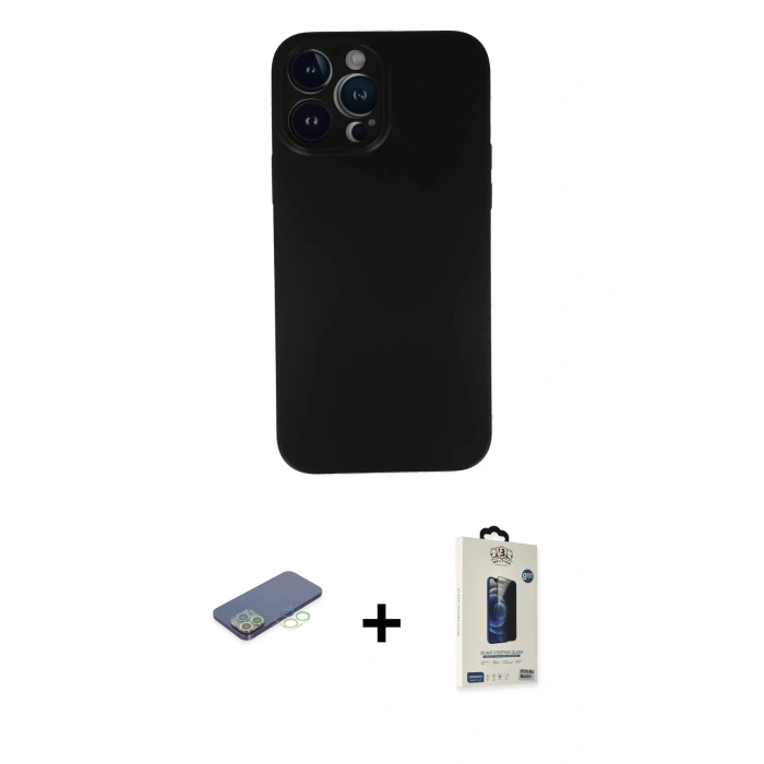 MARSİLYAN™- iPhone 13 Pro Max Kılıf Yadigar Yansıma Serisi - Siyah Bilvis Hayalet Cam Ekran Koruyucu + Yeşil Renkli Kamera Lens Koruma Cam