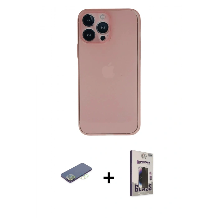 MARSİLYAN™- iPhone 13 Pro Max Kılıf Yadigar Yansıma Serisi - Siyah Bilvis Hayalet Cam Ekran Koruyucu + Renkli Kamera Lens Koruma Cam - YL