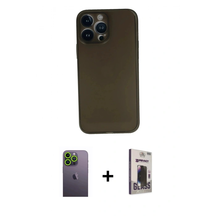 MARSİLYAN™- iPhone 13 Pro Max Kılıf Yadigar Yansıma Serisi - Siyah Bilvis Hayalet Cam Ekran Koruyucu + Neon Fosforlu Kamera Lens - YL