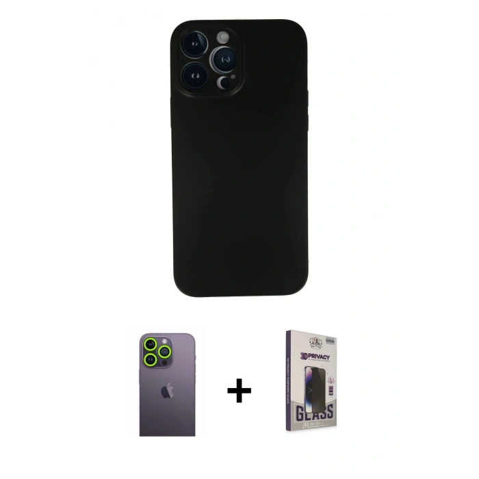 MARSİLYAN™- iPhone 13 Pro Max Kılıf Yadigar Yansıma Serisi - Siyah Bilvis Hayalet Cam Ekran Koruyucu + Neon Fosforlu Kamera Lens - YL