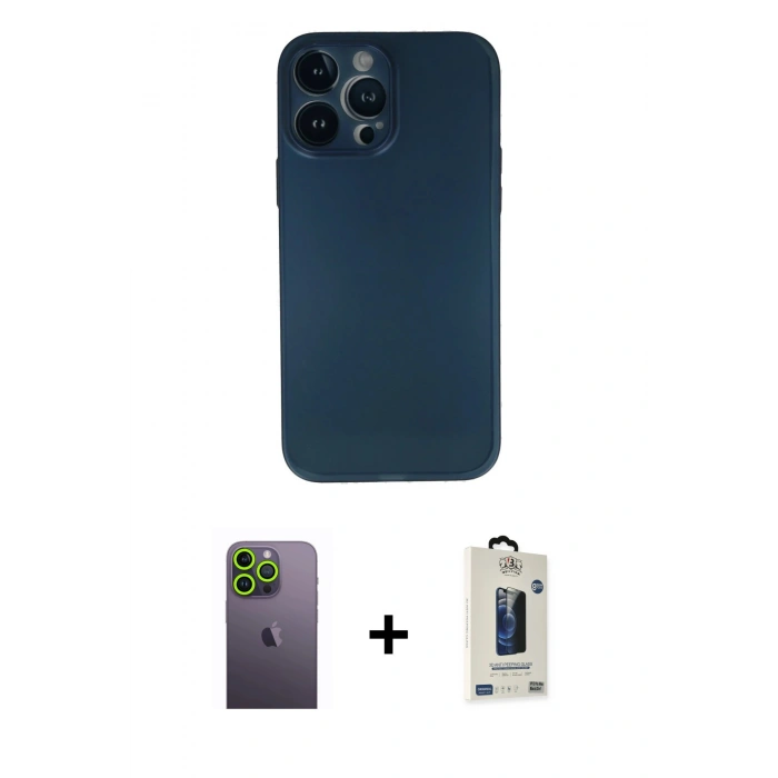 MARSİLYAN™- iPhone 13 Pro Max Kılıf Yadigar Yansıma Serisi - Siyah Bilvis Hayalet Cam Ekran Koruyucu + Neon Fosforlu Kamera Lens - YL