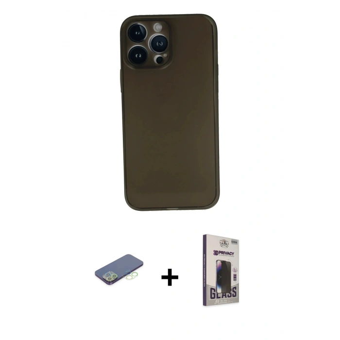 MARSİLYAN™- iPhone 13 Pro Max Kılıf Yadigar Yansıma Serisi - Siyah Bilvis Hayalet Cam Ekran Koruyucu + Renkli Kamera Lens Koruma Cam - YL