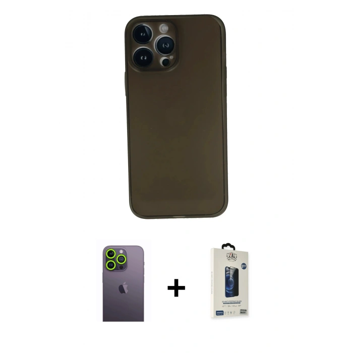 MARSİLYAN™- iPhone 13 Pro Max Kılıf Yadigar Yansıma Serisi - Siyah Bilvis Hayalet Cam Ekran Koruyucu + Neon Fosforlu Kamera Lens - YL