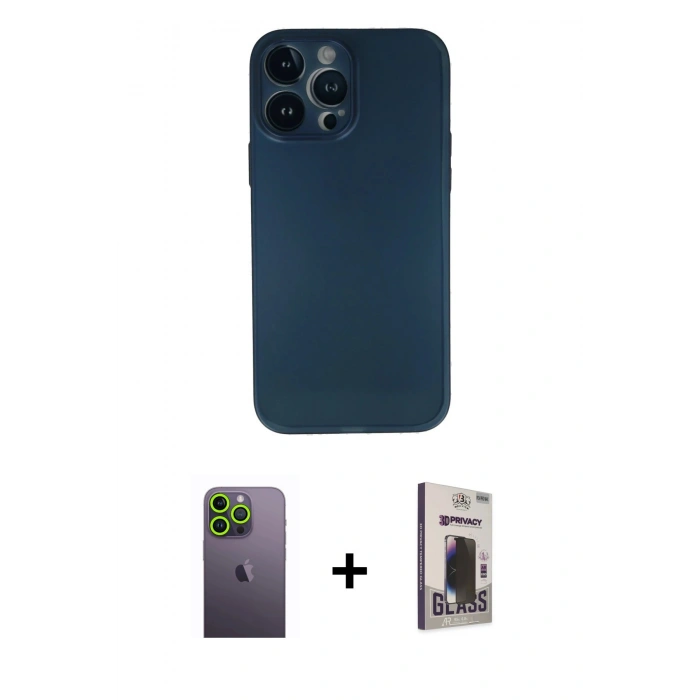 MARSİLYAN™- iPhone 13 Pro Max Kılıf Yadigar Yansıma Serisi - Siyah Bilvis Hayalet Cam Ekran Koruyucu + Neon Fosforlu Kamera Lens - YL