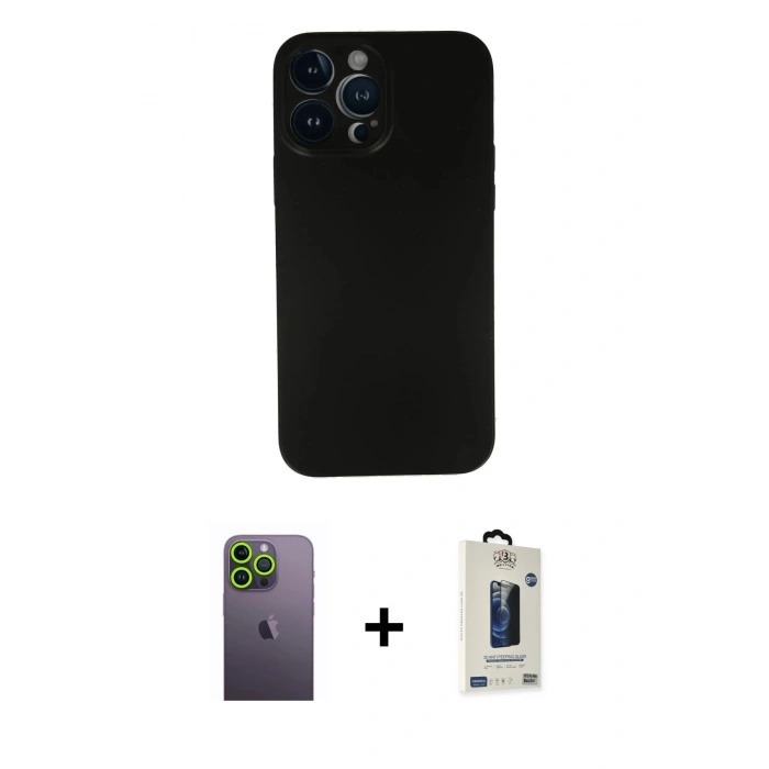 MARSİLYAN™- iPhone 13 Pro Max Kılıf Yadigar Yansıma Serisi - Siyah Bilvis Hayalet Cam Ekran Koruyucu + Neon Fosforlu Kamera Lens - YL