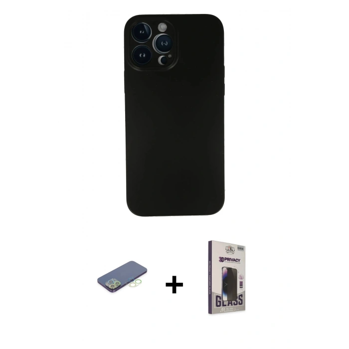MARSİLYAN™- iPhone 13 Pro Max Kılıf Yadigar Yansıma Serisi - Siyah Bilvis Hayalet Cam Ekran Koruyucu + Renkli Kamera Lens Koruma Cam - YL