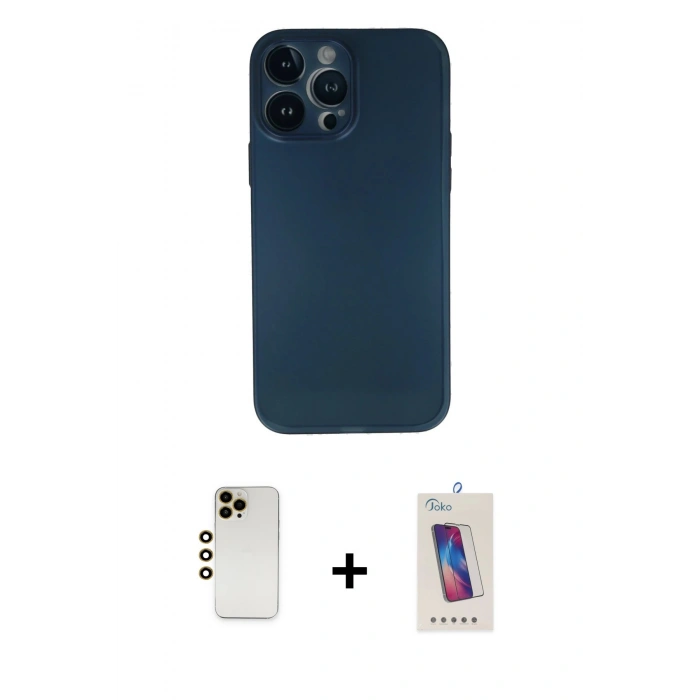 MARSİLYAN™- iPhone 13 Pro Max Kılıf Yadigar Yansıma Serisi - Siyah Joko 5D Cam + Gold Shine Kamera Lens