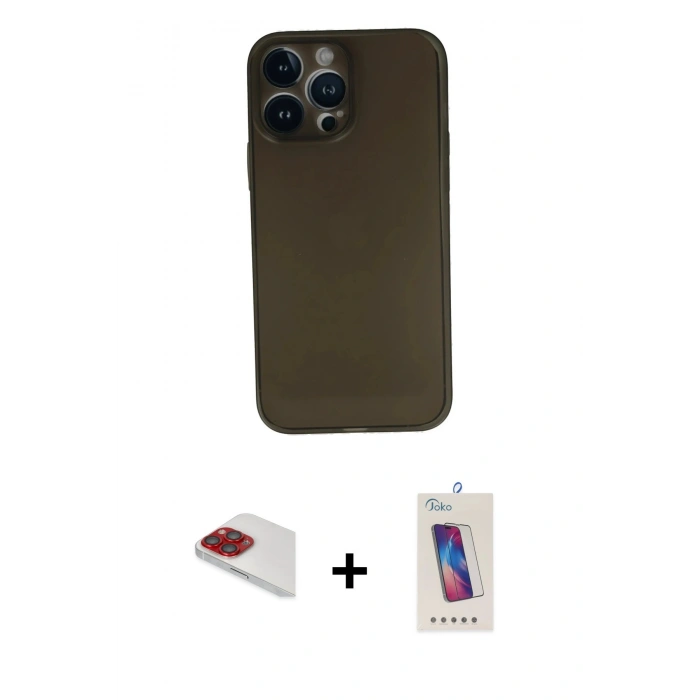 MARSİLYAN™- iPhone 13 Pro Max Kılıf Yadigar Yansıma Serisi - Siyah Joko 5D Cam + Kırmızı Pers Alüminyum Kamera Lens