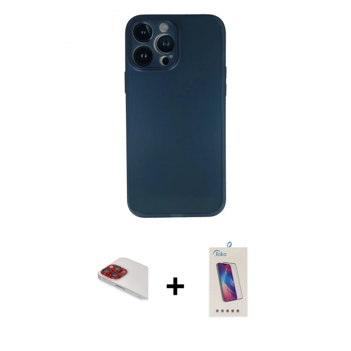 MARSİLYAN™- iPhone 13 Pro Max Kılıf Yadigar Yansıma Serisi - Siyah Joko 5D Cam + Kırmızı Pers Alüminyum Kamera Lens