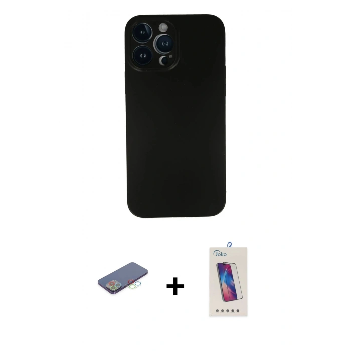 MARSİLYAN™- iPhone 13 Pro Max Kılıf Yadigar Yansıma Serisi - Siyah Joko 5D Cam + Renkli Kamera Lens Koruma Cam - MI