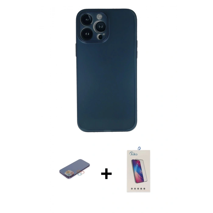 MARSİLYAN™- iPhone 13 Pro Max Kılıf Yadigar Yansıma Serisi - Siyah Joko 5D Cam + Renkli Kamera Lens Koruma Cam - PE