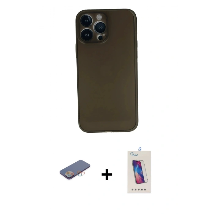 MARSİLYAN™- iPhone 13 Pro Max Kılıf Yadigar Yansıma Serisi - Siyah Joko 5D Cam + Renkli Kamera Lens Koruma Cam - PE