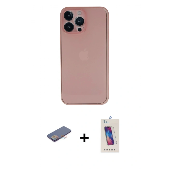 MARSİLYAN™- iPhone 13 Pro Max Kılıf Yadigar Yansıma Serisi - Siyah Joko 5D Cam + Renkli Kamera Lens Koruma Cam - PE