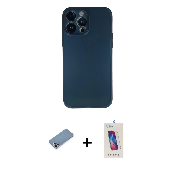 MARSİLYAN™- iPhone 13 Pro Max Kılıf Yadigar Yansıma Serisi - Siyah Joko 5D Cam + Shine Kamera Lens Koruma Cam - PE