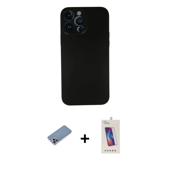 MARSİLYAN™- iPhone 13 Pro Max Kılıf Yadigar Yansıma Serisi - Siyah Joko 5D Cam + Shine Kamera Lens Koruma Cam - PE